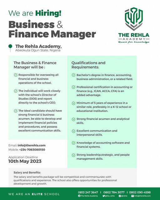 Business Finance Manager Advert